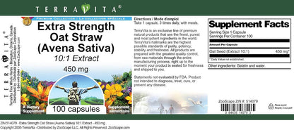 Extra Strength Oat Straw (Avena Sativa) 10:1 Extract - 450 mg, 100 Capsules