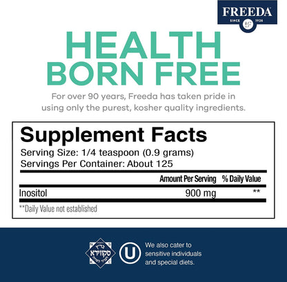 FREEDA Pure Myo-Inositol Powder – Unflavoured Single-Ingredient Inositol – 900 mg per Serving – 4 oz (113 g)