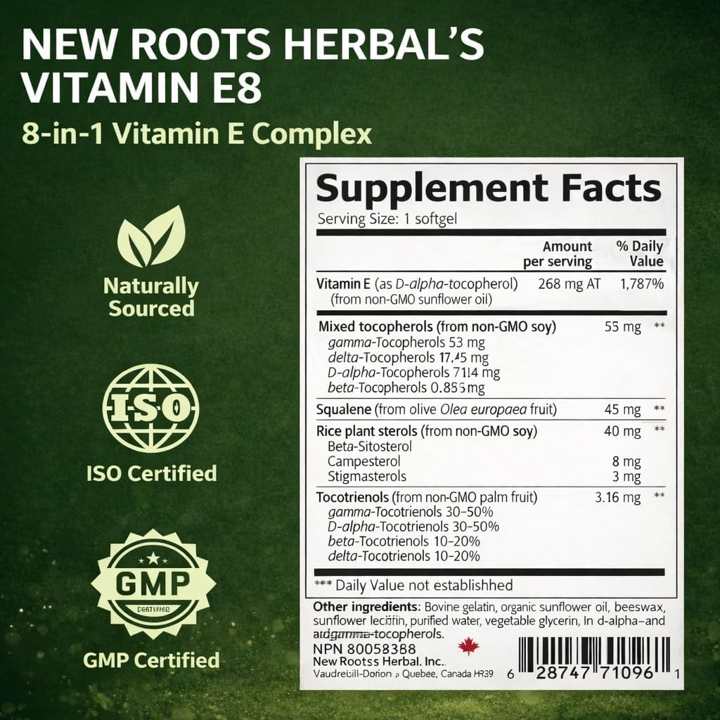NEW ROOTS HERBAL Vitamin E Capsules (400 IU), Vitamin E8 Supplement with All 8 Tocopherols & Tocotrienols for Women and Men (120 Softgels) - görsel 8