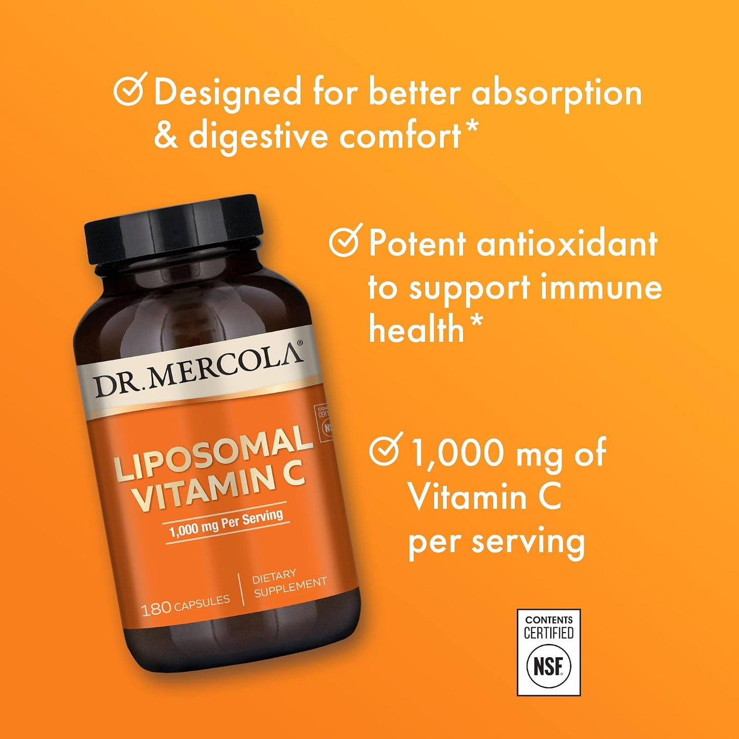 Dr. Mercola Liposomal Vitamin C – Brain, Heart, Eye & Immune Support – Provides 1,000 mg of Highly Absorbable Vitamin C – Non-GM, Gluten-Free & Soya-Free – 180 Capsules (90 Servings) - görsel 4