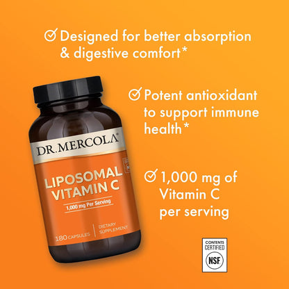 Dr. Mercola Liposomal Vitamin C – 1,000 mg – 180 Capsules (90 Servings)