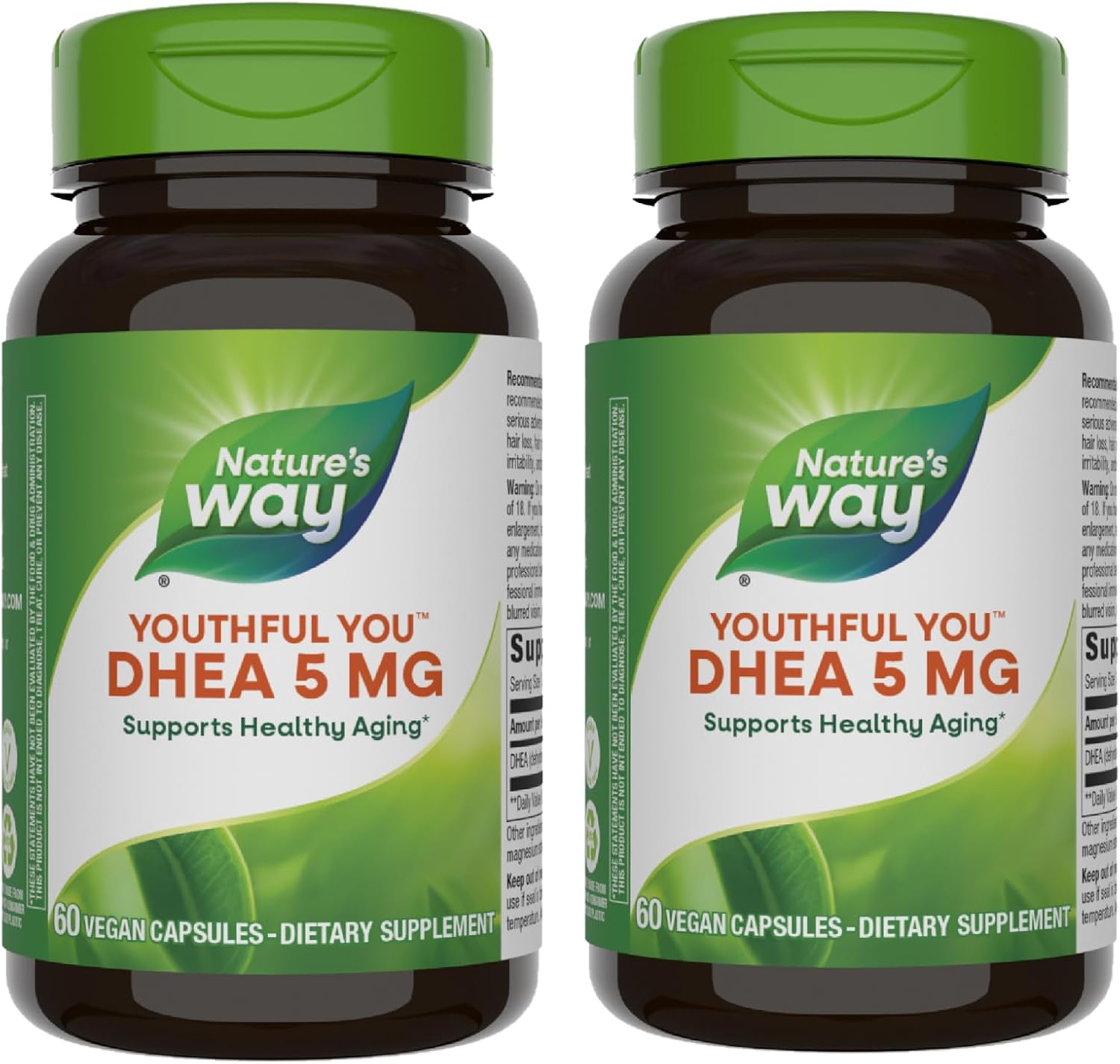 Nature's Way Youthful You DHEA 5 Mg, Supports Healthy Ageing & Hormone Production*, No Gluten, 60 Vegan Capsules (Packaging May Vary) - 2 Pack - görsel 1