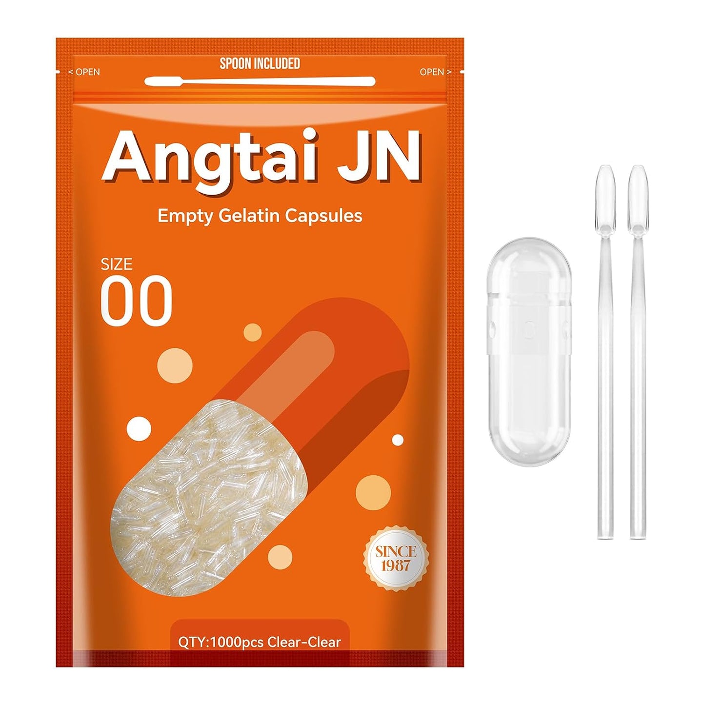 Angtai JN Gelatine Capsules Size 00 Empty Pill Capsules - 100 Count - Clear Bovine, Gluten-free, Non-GMO, Halal Certified - with 2 Filling Spoons - görsel 10