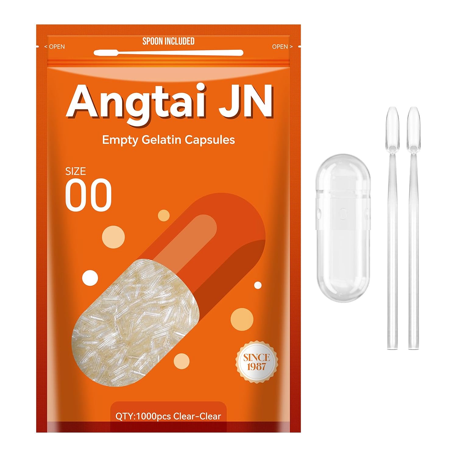 Angtai JN Gelatine Capsules Size 00 Empty Pill Capsules - 100 Count - Clear Bovine, Gluten-free, Non-GMO, Halal Certified - with 2 Filling Spoons - görsel 10