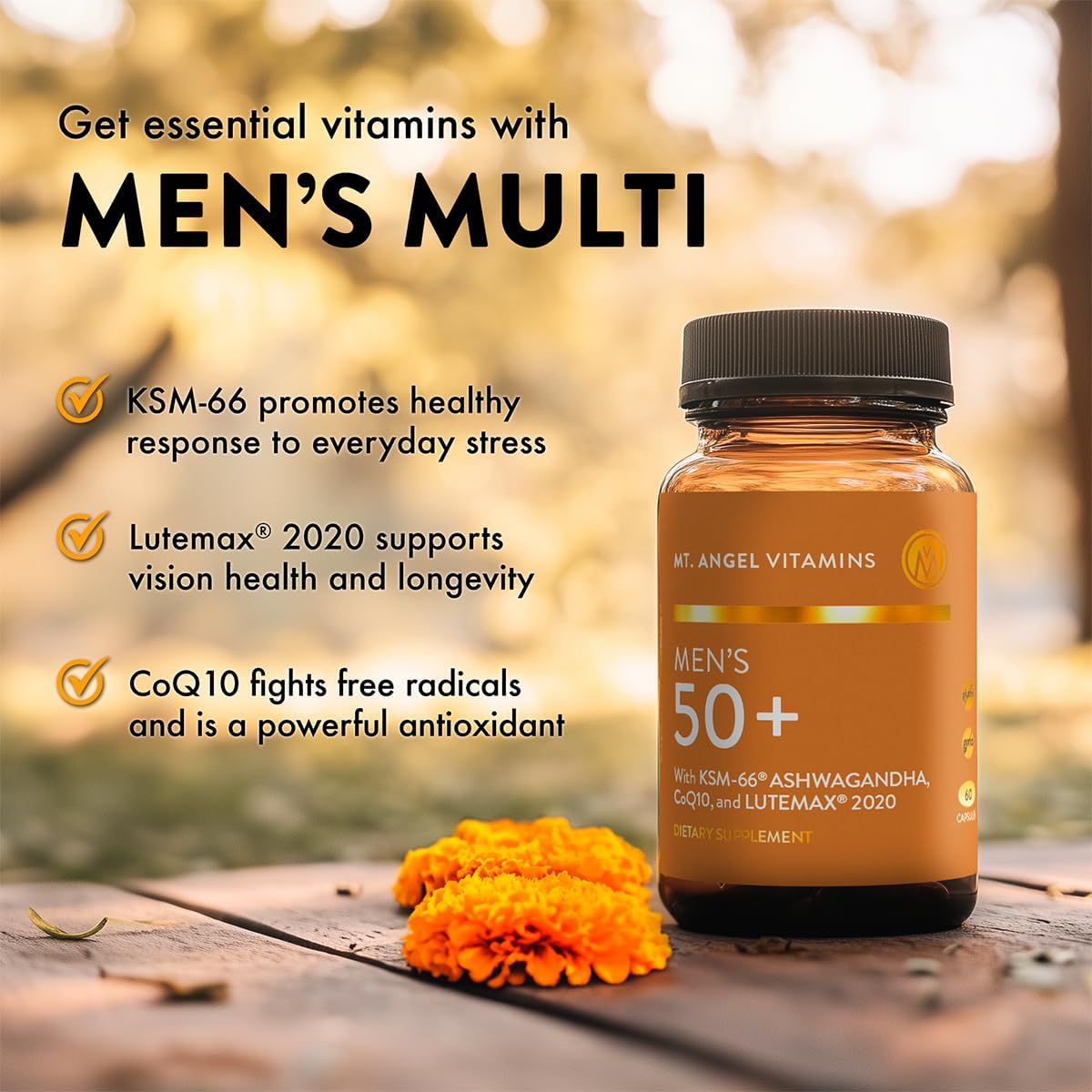 Mt. Angel Vitamins Daily Men's Multivitamin 50+ with Ashwagandha, CoQ10, and Herbal Blend - 60 Capsules - görsel 6