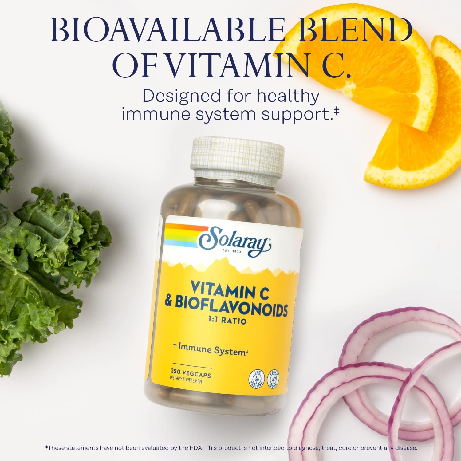 SOLARAY Vitamin C 500mg with Citrus Bioflavonoids, 1:1 Ratio - Antioxidant and Immune Support - 250 VegCaps - görsel 3