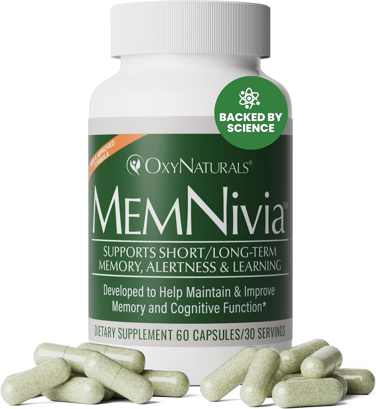 MemNivia Brain Supplements for Memory & Focus – Dual-Sage Stem Cell Formula with Cognivia®, Bacopa, Holy Basil & Ginger – 300 Capsules (5 Bottles) - görsel 9