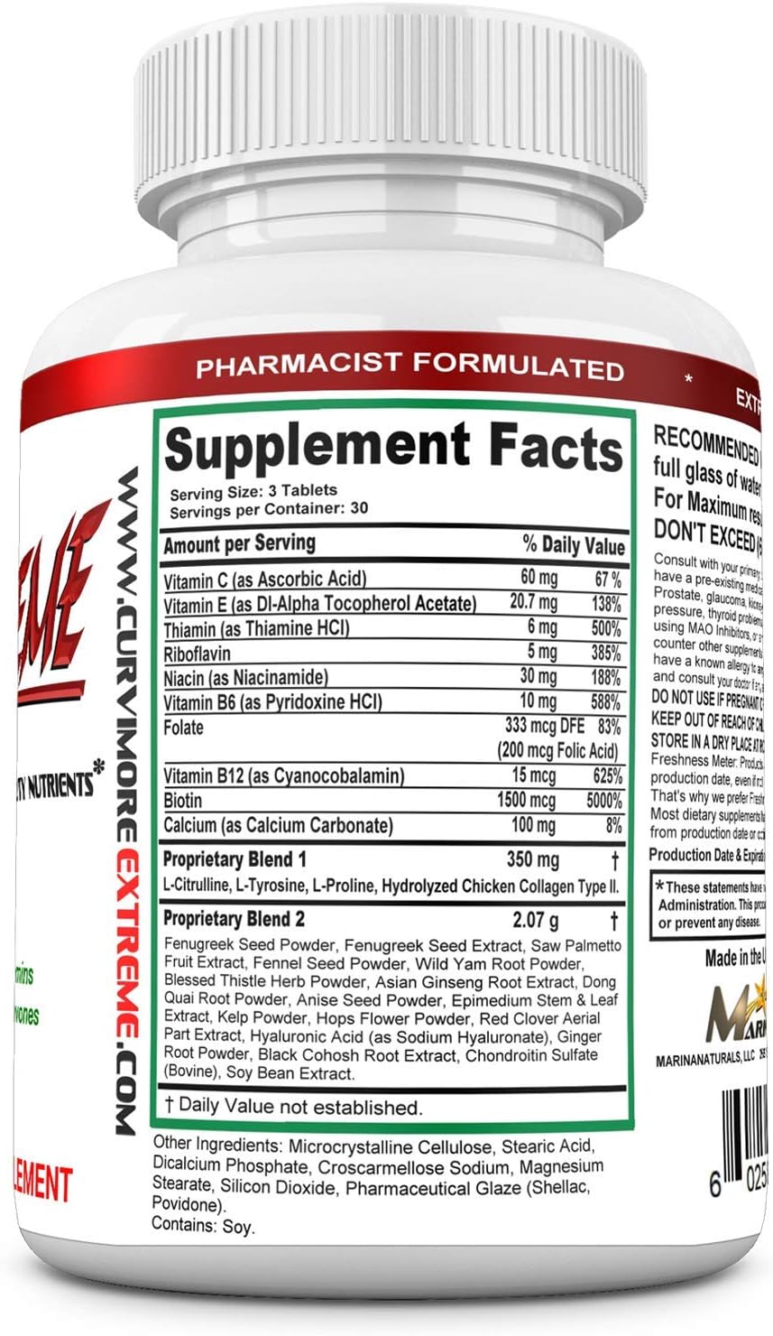 CURVIMORE Extreme 5-in-1 Body Enhancement Supplement with Herbal Extracts and Vitamins – 90 Tablets - görsel 3