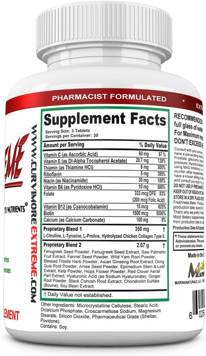CURVIMORE Extreme 5-in-1 Body Enhancement Supplement with Herbal Extracts and Vitamins – 90 Tablets