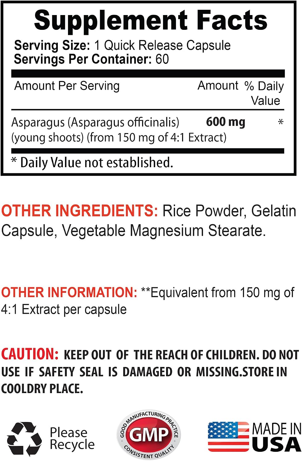 Asparagus Young Shoots Capsules - 600 mg Extract - Natural Diuretic and Antioxidant Supplement (120 Capsules) - görsel 5