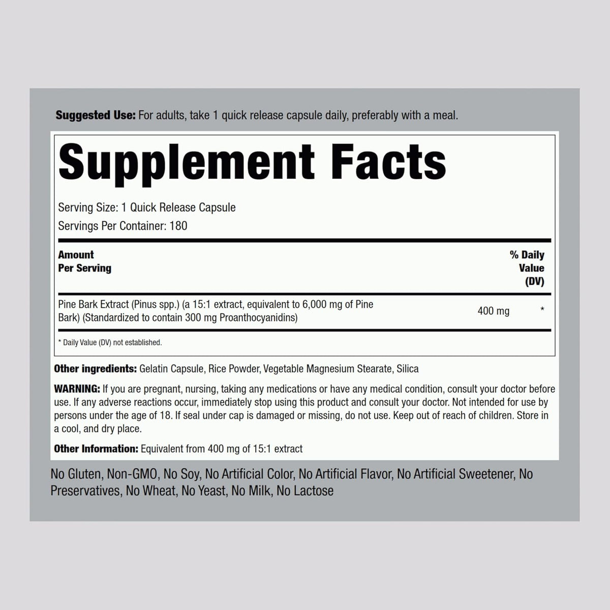 Piping Rock Pine Bark Extract Capsules | 180 Count | Standardised Herbal Supplement | Non-GM & Gluten-free - görsel 2
