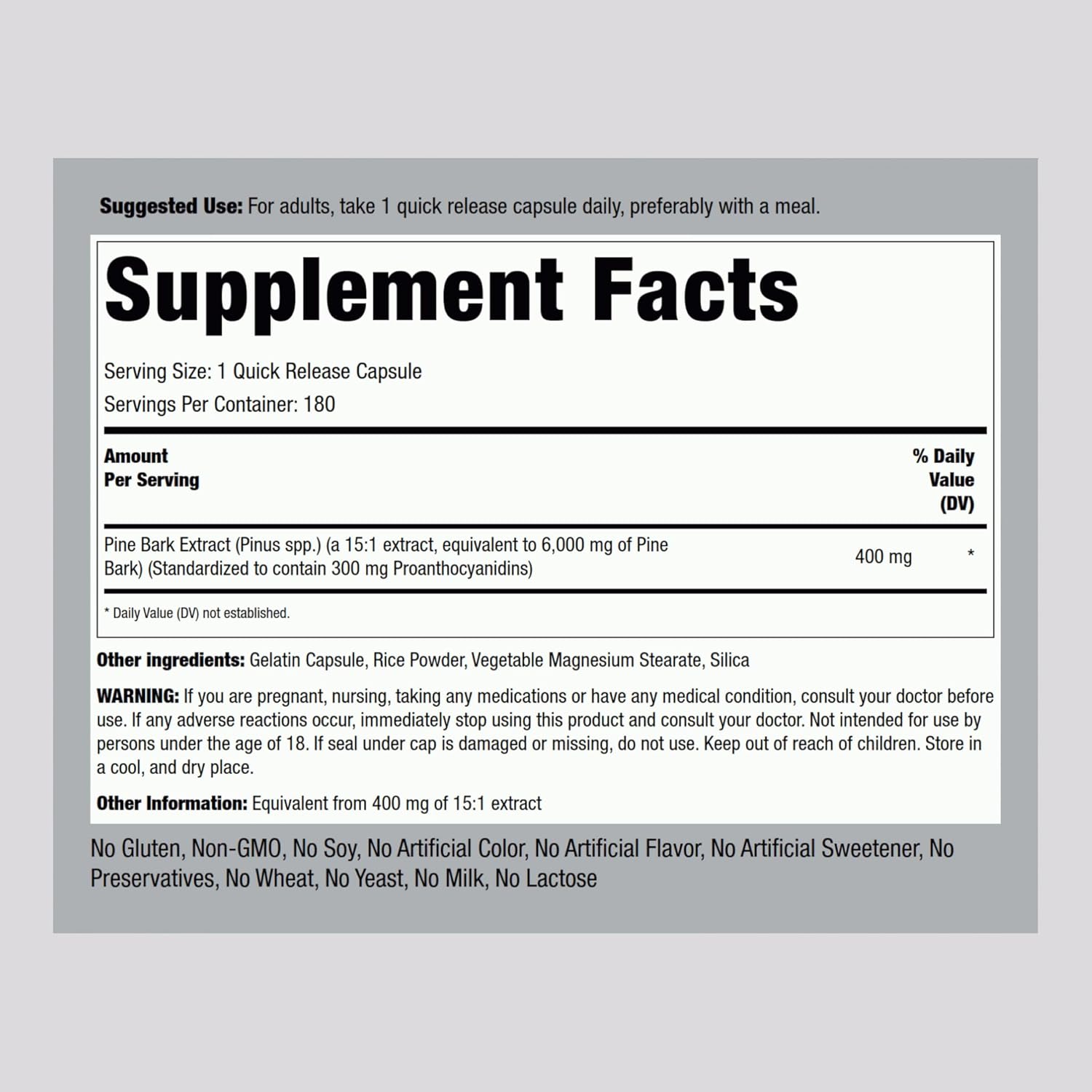 Piping Rock Pine Bark Extract Capsules | 180 Count | Standardised Herbal Supplement | Non-GM & Gluten-free - görsel 2