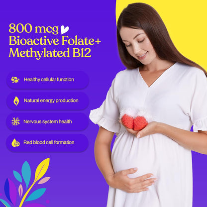 Mama's Select Methylfolate + B12 for Pregnancy & Breastfeeding – 5-MTHF Folate + Methylcobalamin – Supports Baby's Normal Growth – MTHFR Friendly – Vegan – 30 Capsules
