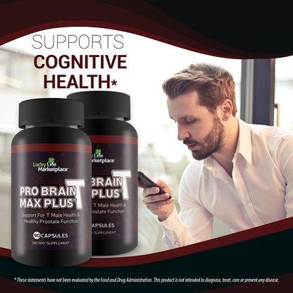 Pro Brain-T Max Plus – Support for Male Hormone Health & Healthy Prostate Function – Promote Energy & Endurance – Aid Cognitive Health & Concentration – Additional Mood & Immune Support – Improved Formula