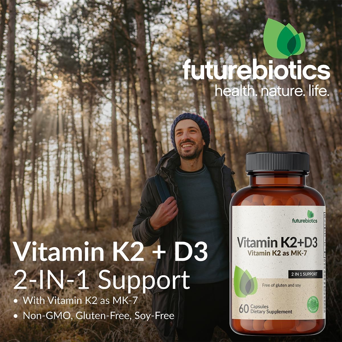 Futurebiotics Vitamin K2 (MK7) with D3 Supplement – 5000 IU D3 & 90 mcg K2 MK-7, 120 Vegetarian Capsules - görsel 3