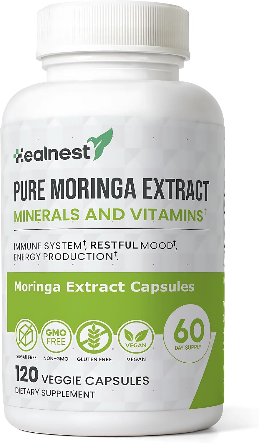 Pure Moringa Extract Capsules – 20:1 Potent Formula – Vegan Superfood Supplement – 120 Capsules - görsel 1