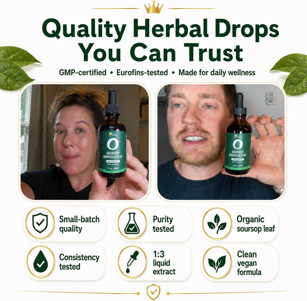 KingHealth Organic Soursop Graviola Leaf Extract Liquid Drops - Immune Support - GMP Certified, Vegan, Non-GMO, Gluten-free - 120 ml - görsel 6