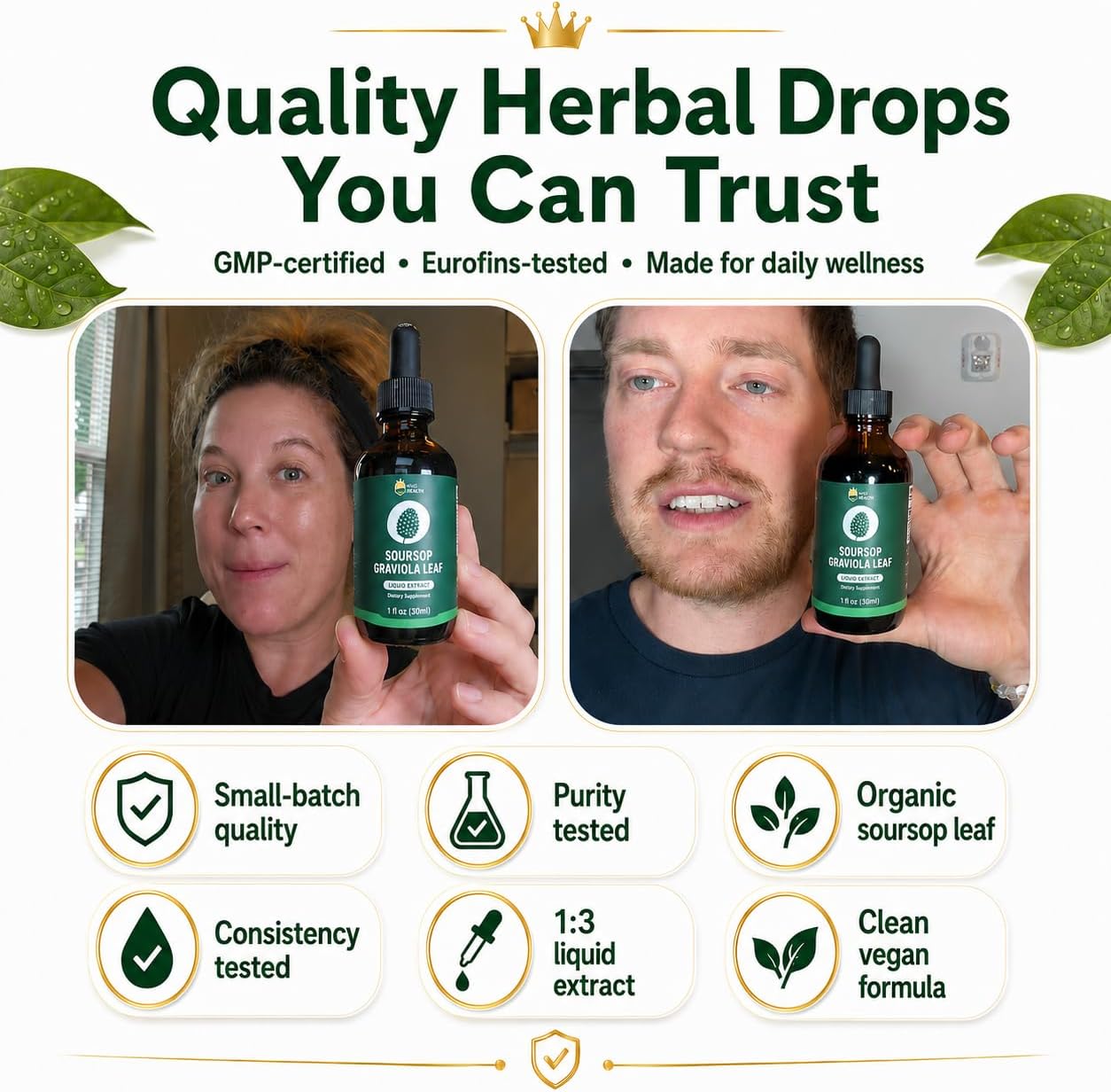 KingHealth Organic Soursop Graviola Leaf Extract Liquid Drops - Immune Support - GMP Certified, Vegan, Non-GMO, Gluten-free - 120 ml - görsel 6