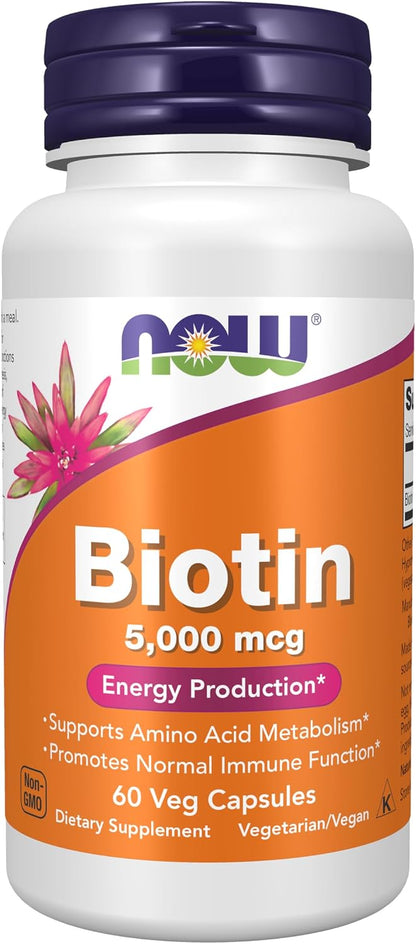 NOW Foods Biotin 5,000 mcg - 60 Veg Capsules