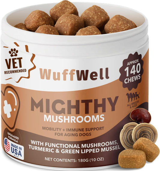 Mighty Mushroom Supplement for Dogs - Turkey Tail & Green Lipped Mussel - Senior Dog Wellness, Immune Support, Turmeric - Enhance Vitality & Longevity in Ageing Dogs - 7 Mushrooms