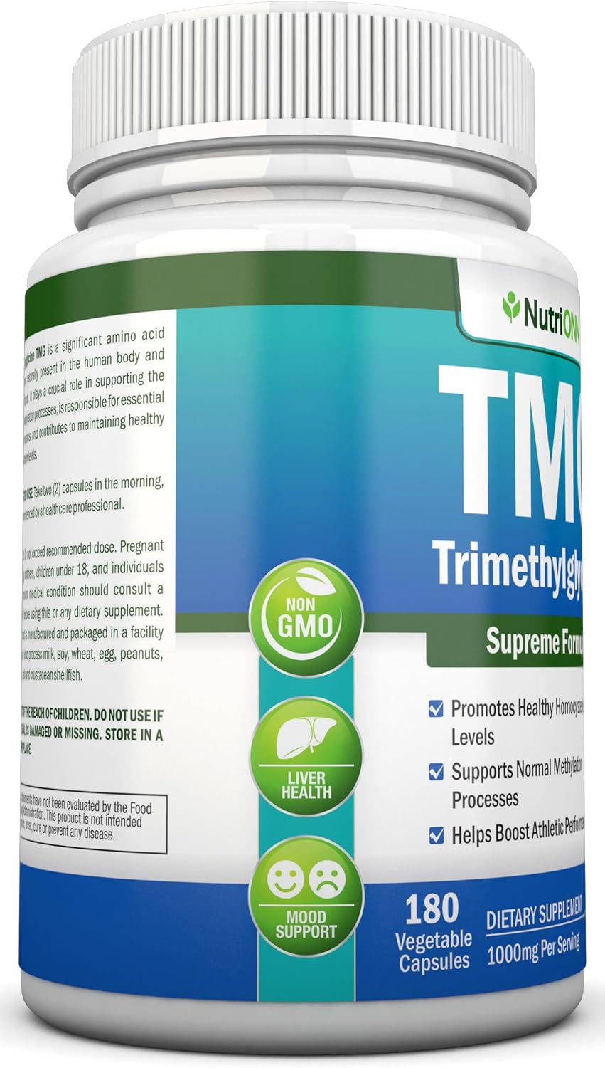 TMG Trimethylglycine Supplement - 1000mg - 180 Capsules - Pure Betaine Anhydrous - Non-GMO - görsel 5