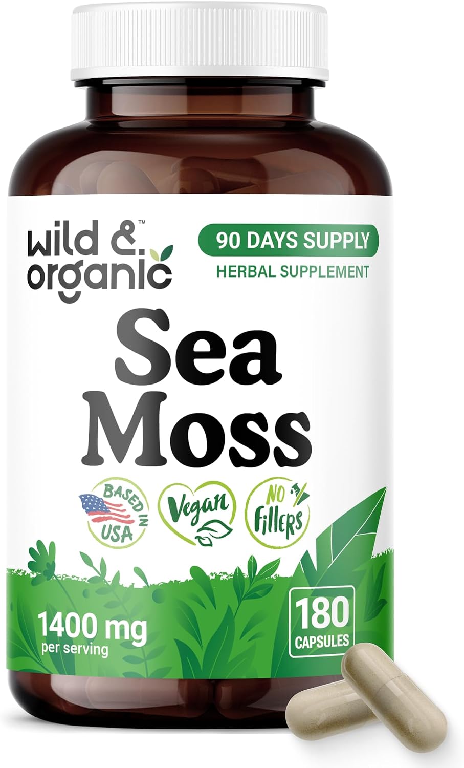 Wild & Organic Sea Moss Capsules - Irish Sea Moss Complex with Bladderwrack for Overall Wellbeing - 180 Vegan Seamoss Capsules - görsel 1