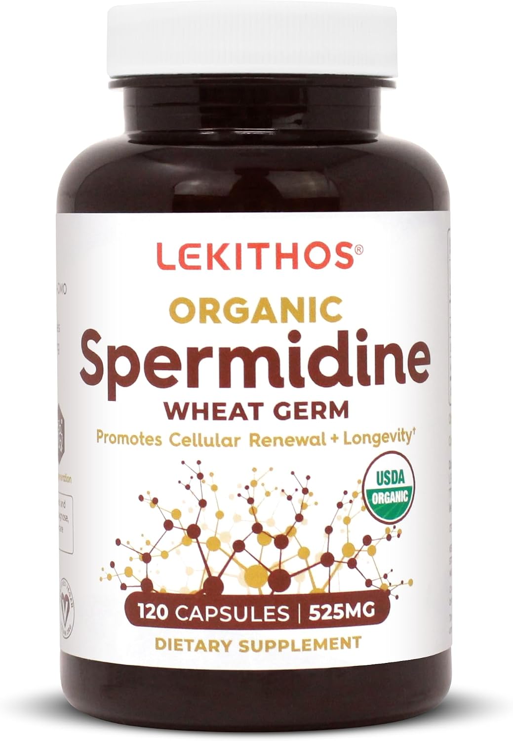 Lekithos Organic Spermidine Capsules | Organic Wheat Germ Extract | Promotes Cell Renewal, Healthy Ageing | Thiamine, Zinc, Manganese | 1050mg Per Serving | Certified Organic, Vegan, Non-GMO | 120 Capsules - görsel 1