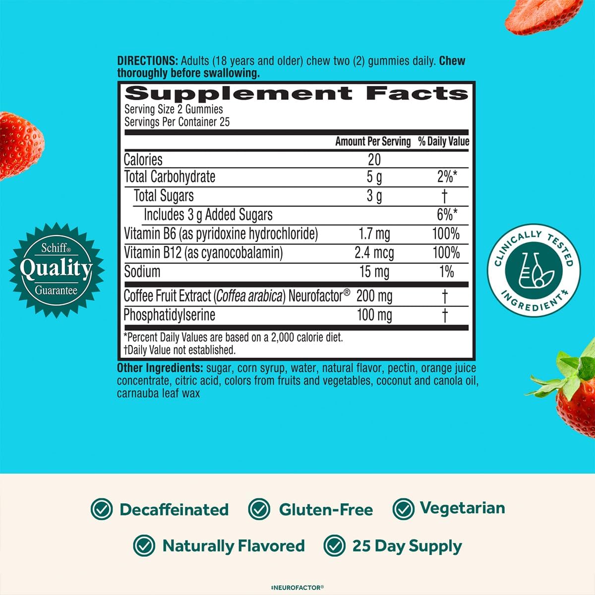 NEURIVA Plus Decaff Nootropic Brain Supplement Gummies, Strawberry, 50 Count (Pack of 3) - görsel 7