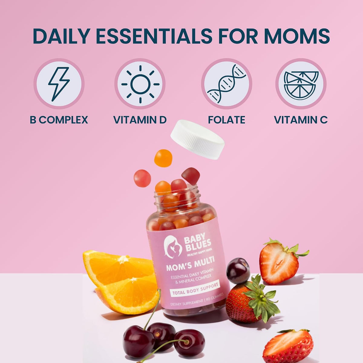 Baby Blues Multivitamin for Women - Daily Gummy Multivitamin for Mum with Biotin, B12, Folate, Vitamin D & Zinc - Hair, Skin & Nails, Energy & Immune Support - Iron Free, 90 Gummies - görsel 3