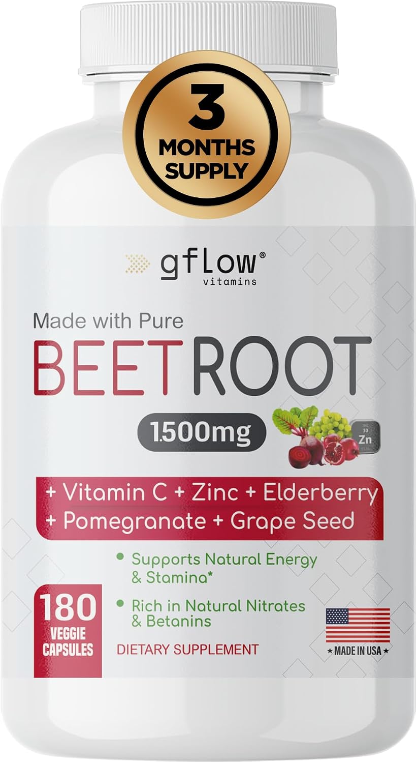 gflow vitamins Organic Beetroot Capsules with Vitamin C and Zinc - 180 Capsules - görsel 1