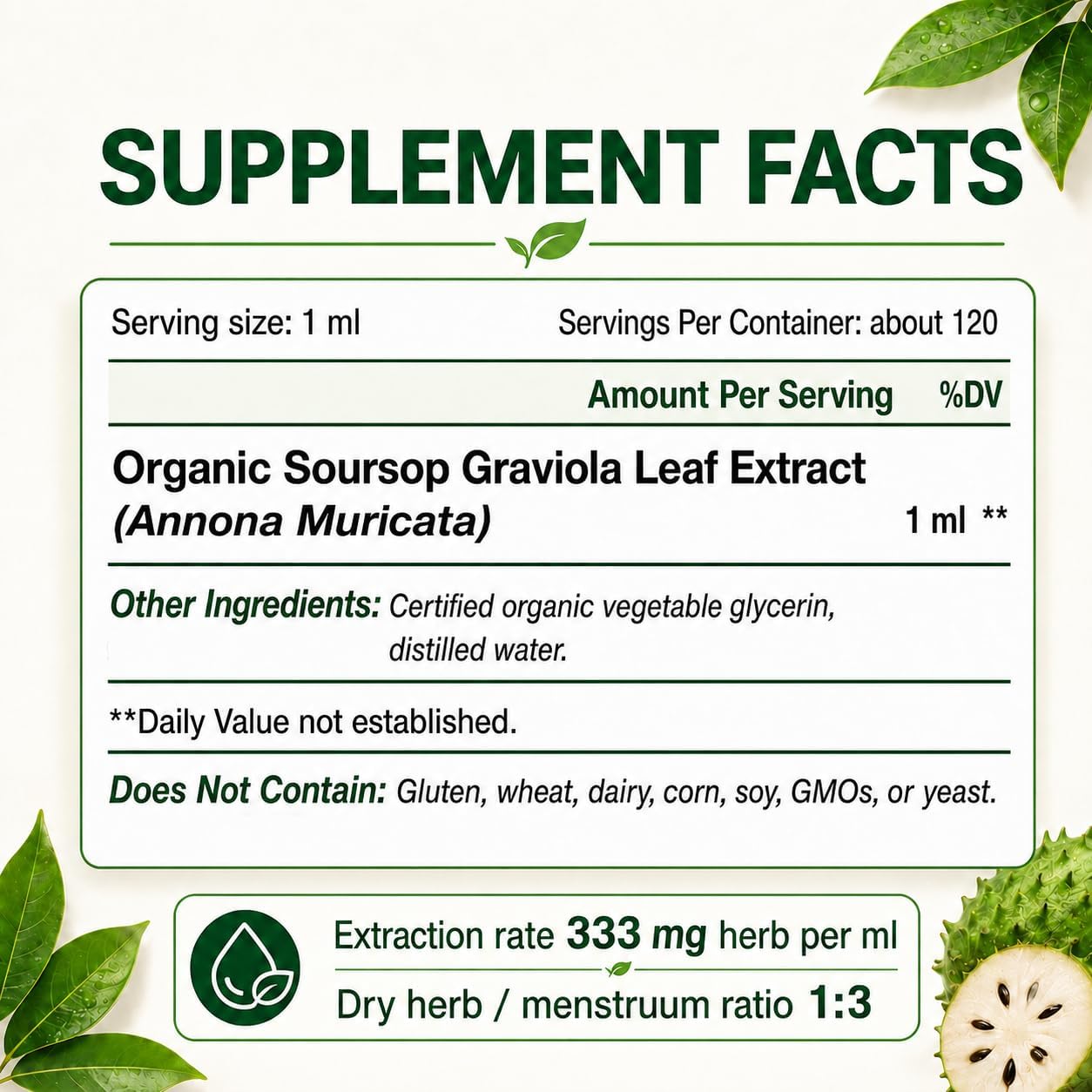 KingHealth Organic Soursop Graviola Leaf Extract Liquid Drops - Immune Support - GMP Certified, Vegan, Non-GMO, Gluten-free - 120 ml - görsel 8