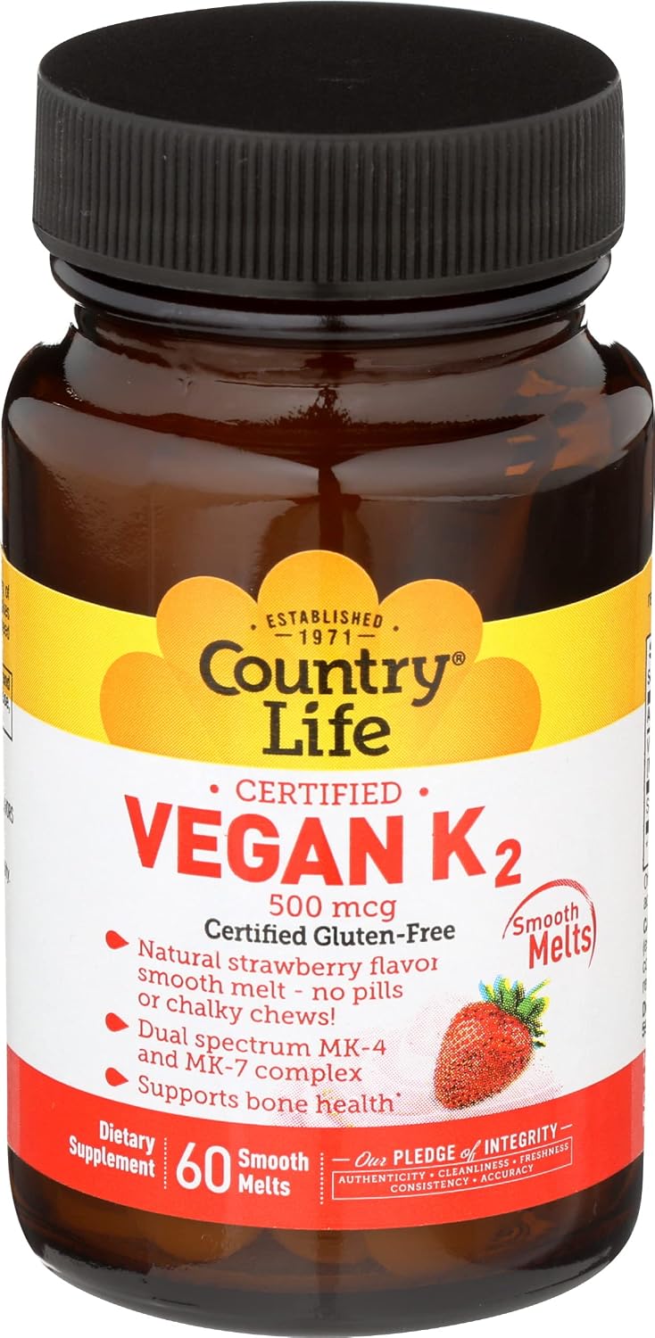Country Life Vegan K2 Melts 500 mcg, 60 Count - görsel 1