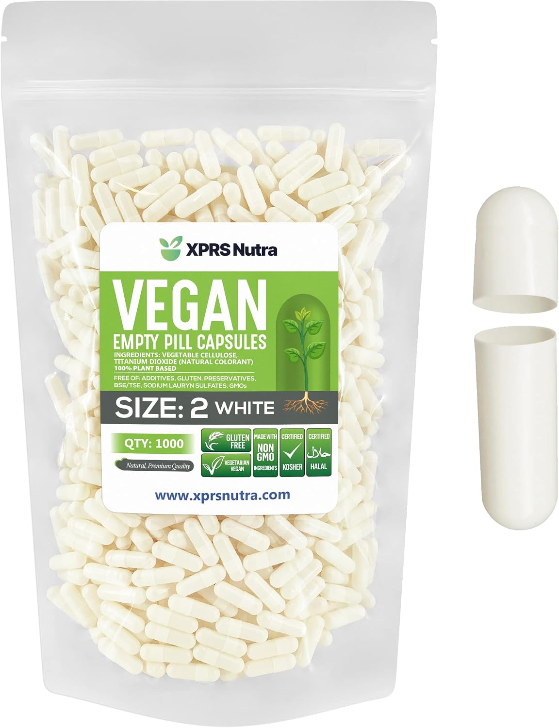 XPRS Nutra Size 2 Empty Vegan Capsules - 100 Clear HPMC Vegetable Capsules for DIY Filling - görsel 6