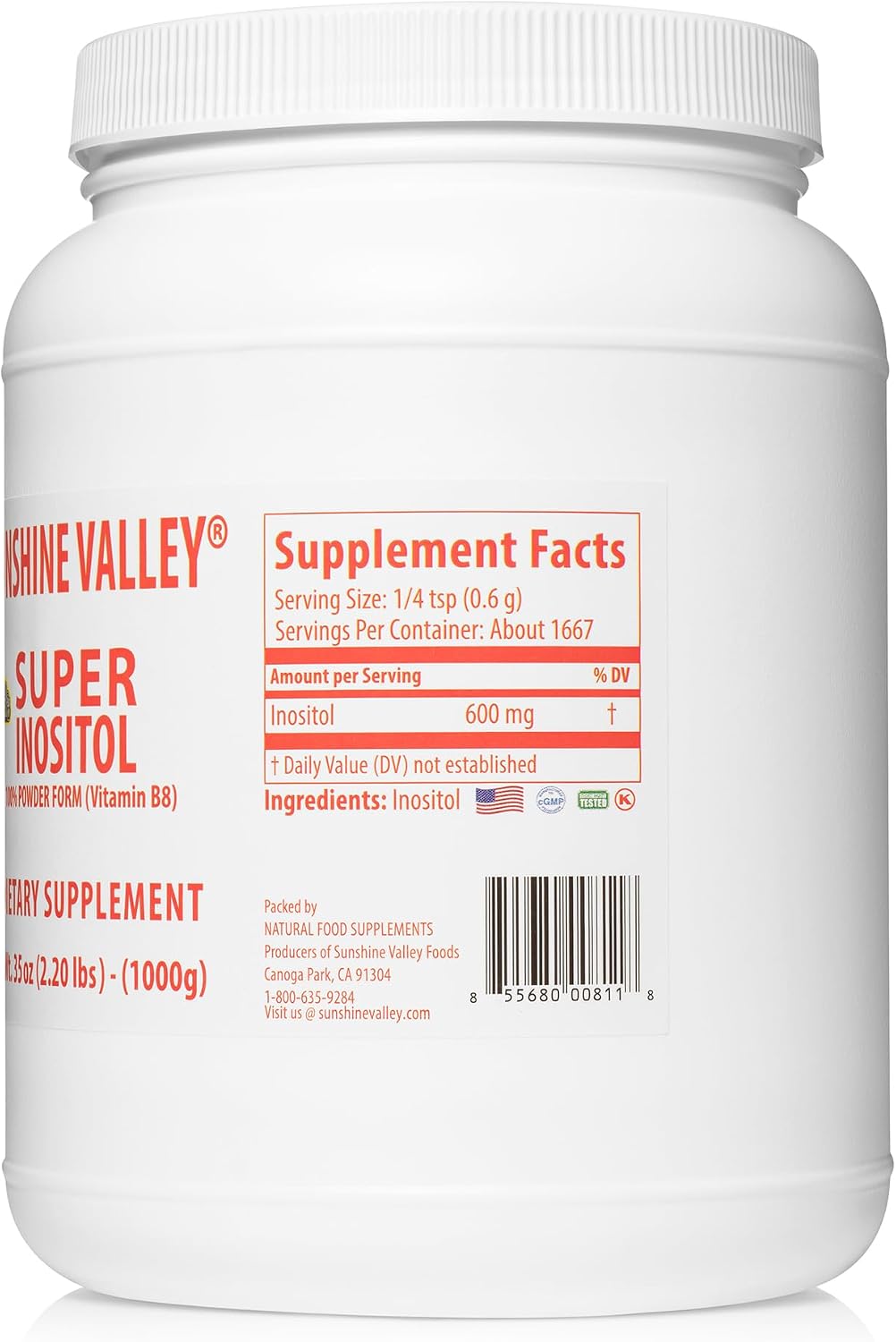 Sunshine Valley® Super Inositol Powder – Dietary Supplement, Unflavoured, 992 g - görsel 2