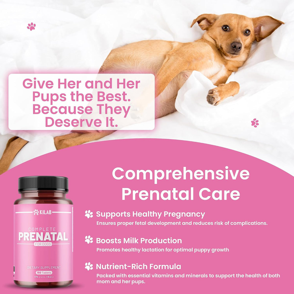 Kilab Complete Prenatal Vitamins for Dogs – 150 Tablets with Iron, Choline, Zinc, DHA and Probiotics - görsel 3