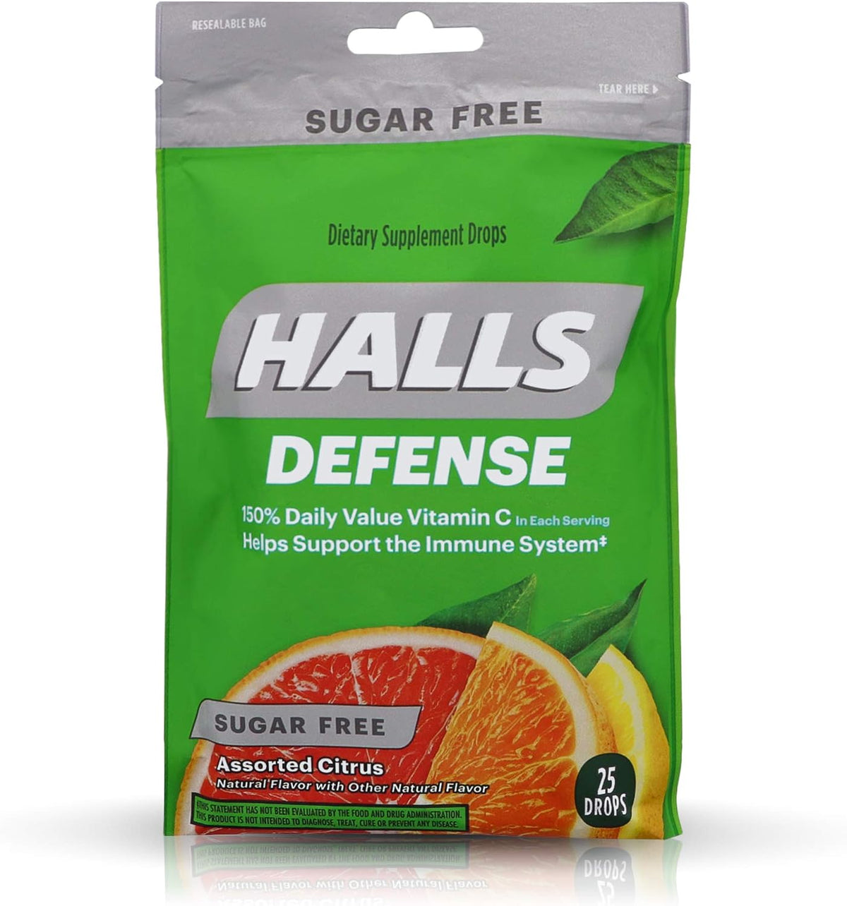 Halls Defence Vitamin C Drops Sugar Free Assorted Citrus - 25 ct, Pack of 4 - görsel 1