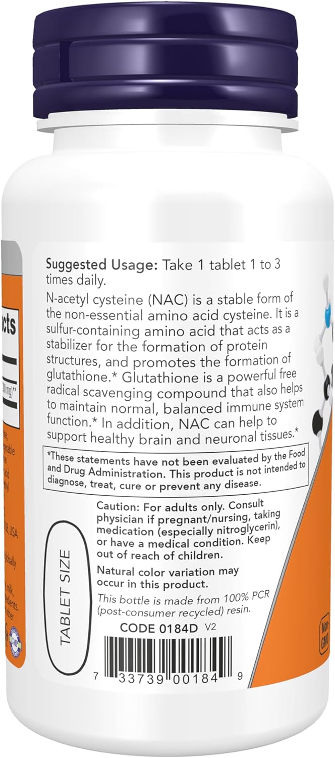 NOW Foods Supplements, NAC (N-Acetyl-Cysteine) 1,000 mg, Free Radical Protection, 60 Tablets - görsel 3