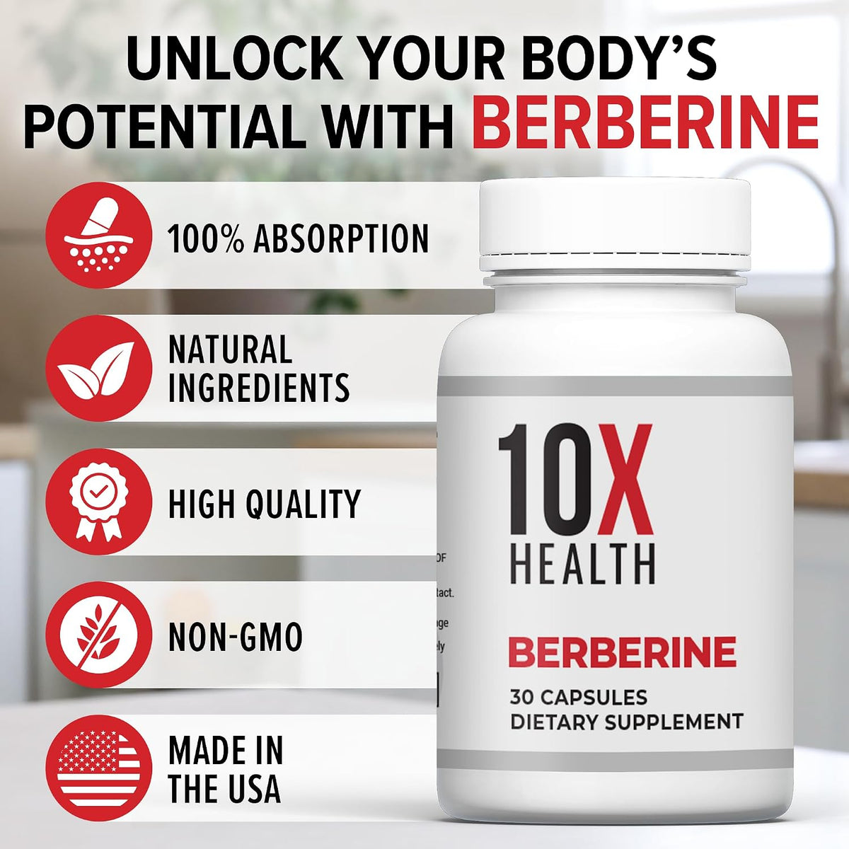 10X Health Berberine Supplement 500mg – Dihydroberberine for Optimised Absorption – 30 Capsules - görsel 5
