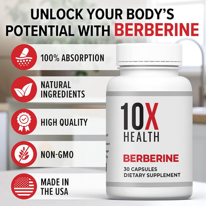 10X Health Berberine Supplement 500mg – Dihydroberberine for Optimised Absorption – 30 Capsules
