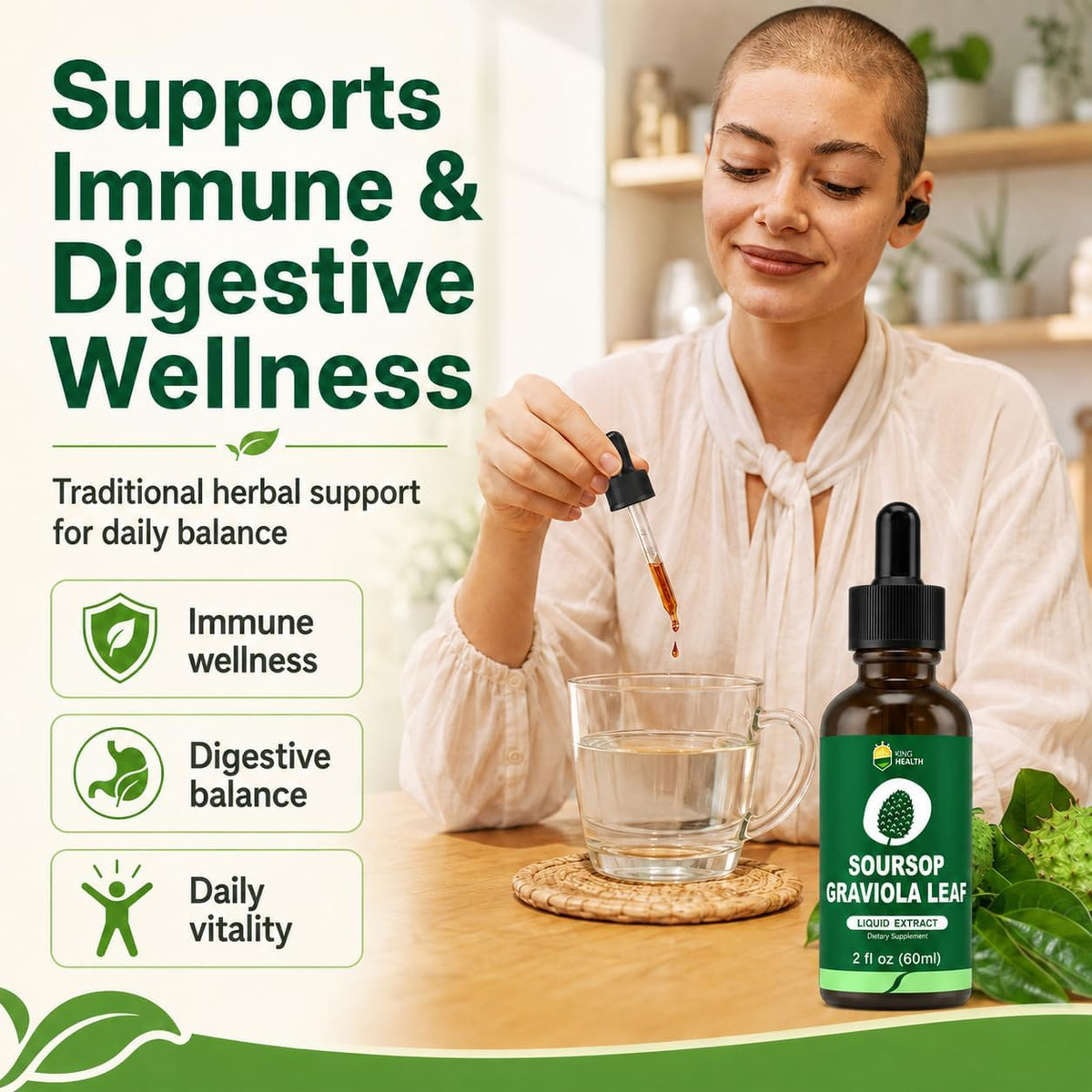 Organic Soursop Graviola Leaf Extract Liquid Drops - Immune Support - 60 ml - görsel 3