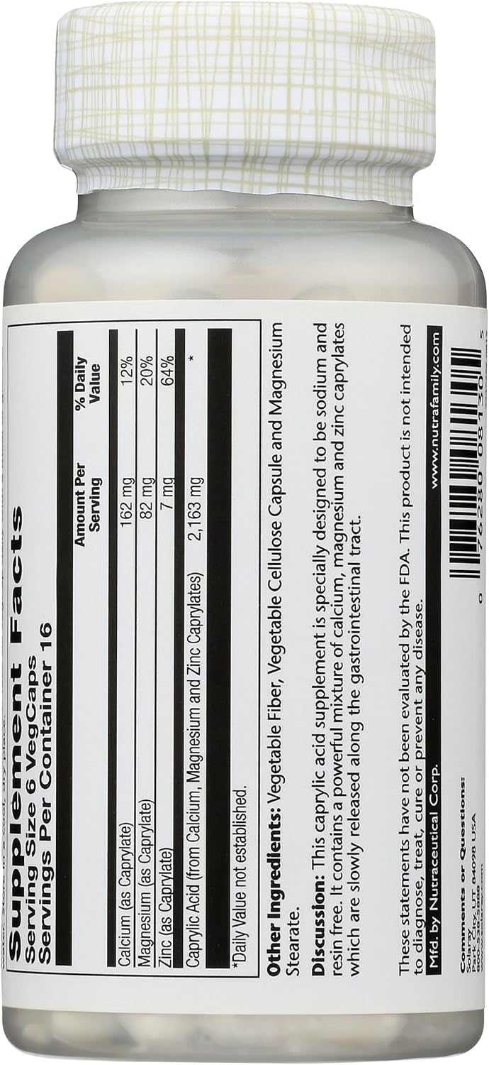 Solaray Capryl - Caprylic Acid Capsules with Calcium, Magnesium and Zinc - görsel 4
