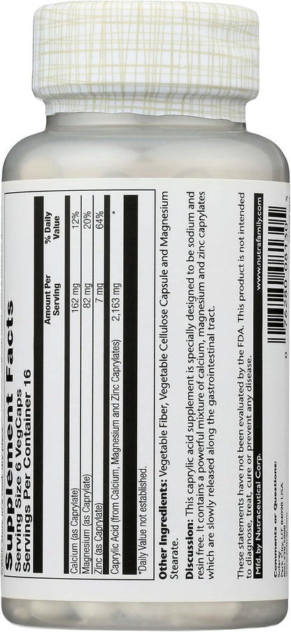 Solaray Capryl - Caprylic Acid Capsules with Calcium, Magnesium and Zinc