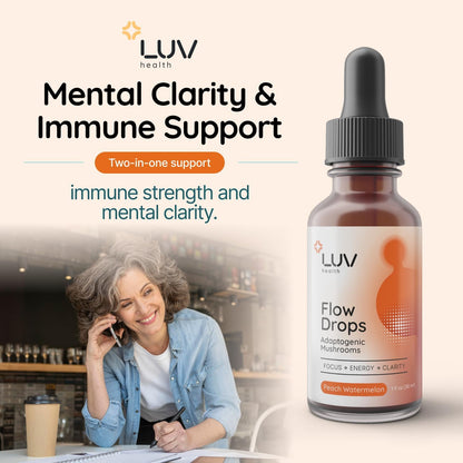 LUV Health Flow Drops – Energy Supplement with Adaptogenic Mushrooms for Focus and Immune Support