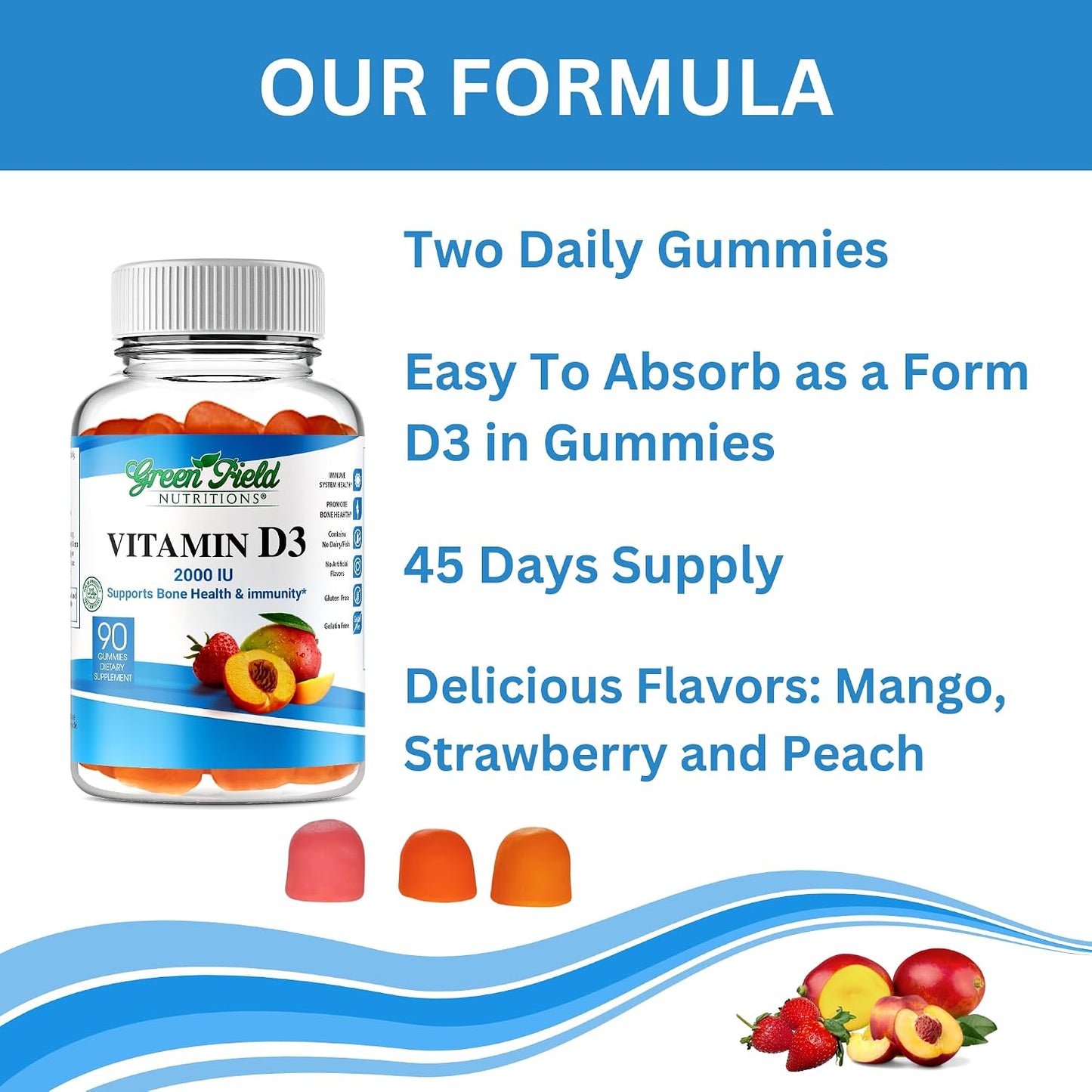 Greenfield Nutritions Halal Vitamin D3 Gummies for Adults – 2000 IU (50 µg), 90 Gummies – Non-GMO, Gluten-free, Gelatine Free, Vegetarian – Supports Bone, Heart and Immune Health - görsel 4