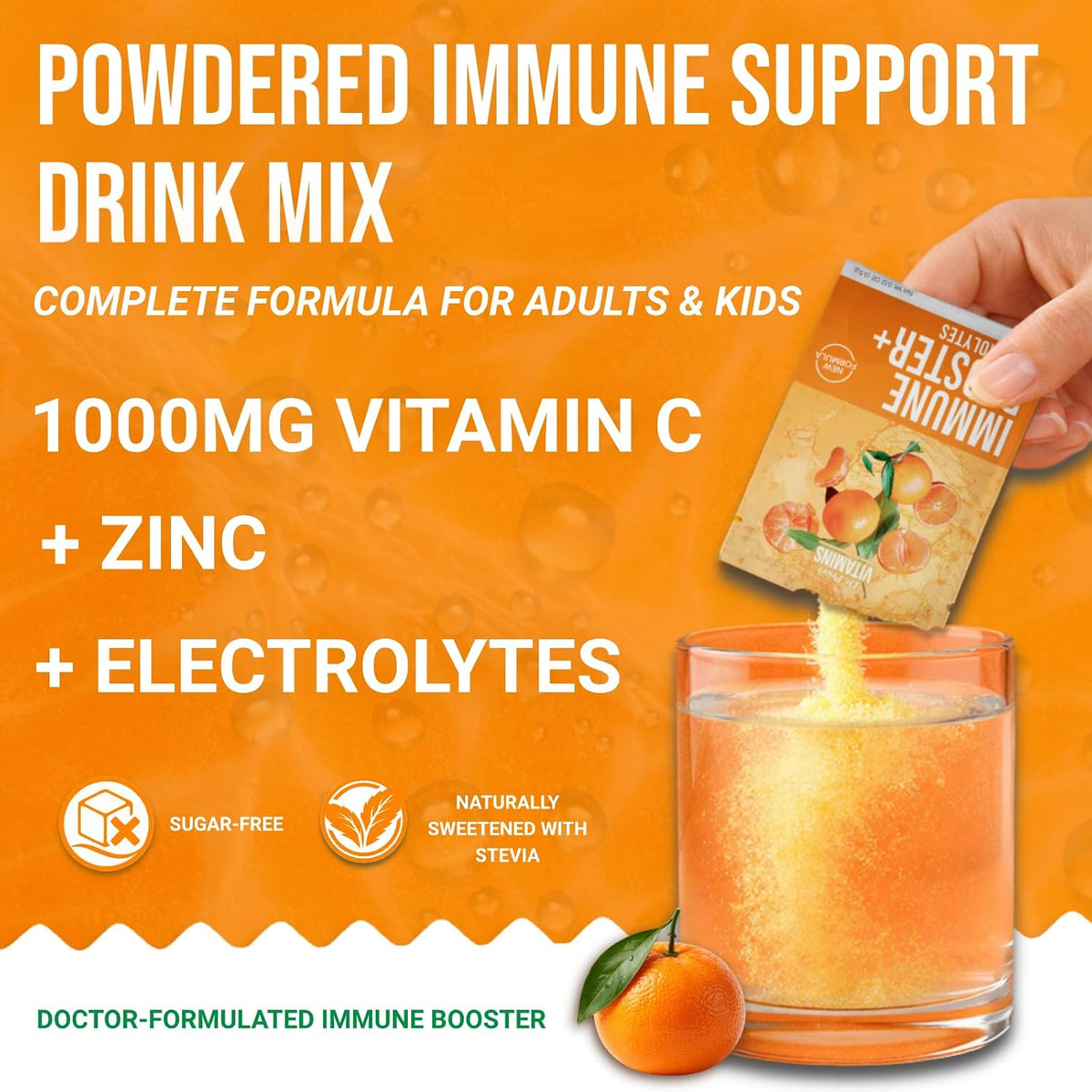 Dr. Price’s Electrolyte & Vitamin C Powder Packets – Immune Support, Mandarin, 20 Packets | 1000mg Vitamin C + Zinc, 72 Trace Minerals | Sugar-Free, Doctor-Formulated for Children & Adults, Made in USA - görsel 2