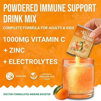 Dr. Price’s Electrolyte & Vitamin C Powder Packets – Immune Support, Mandarin, 20 Packets | 1000mg Vitamin C + Zinc, 72 Trace Minerals | Sugar-Free, Doctor-Formulated for Children & Adults, Made in USA