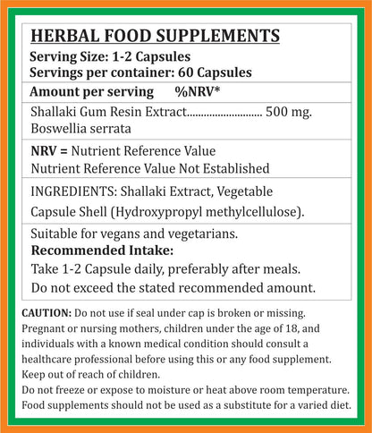 Satya Naturals Shallaki Forte Capsules 500mg - Boswellia Serrata Extract - 4 Bottles of 60 Veg Capsules