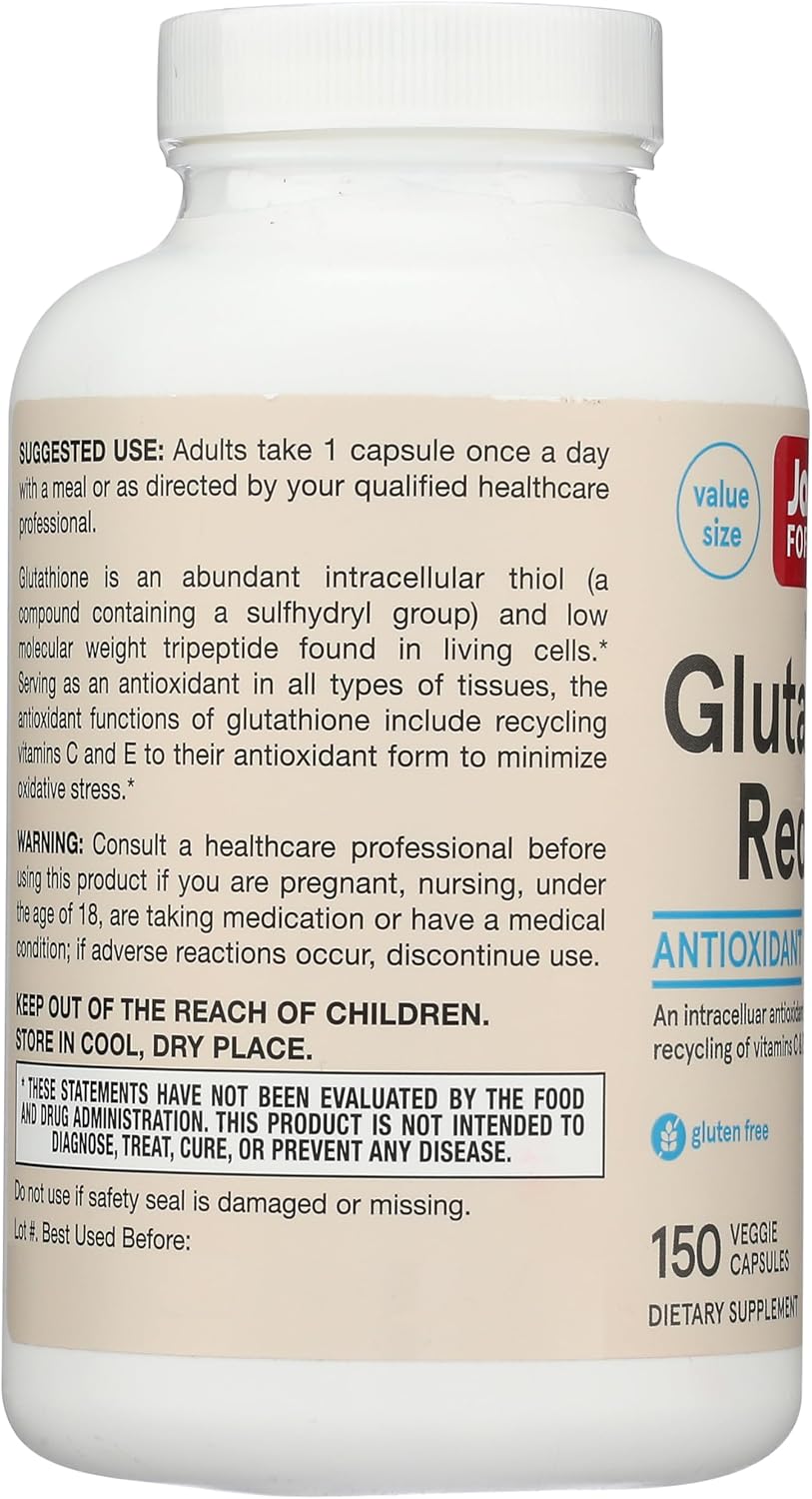 Jarrow Formulae Glutathione Reduced 500 mg - 150 Veggie Capsules - Intracellular Antioxidant - Quality Glutathione Supplement - Supports Recycling of Vitamins C & E - Non-GMO - Gluten-free - Vegan - görsel 4