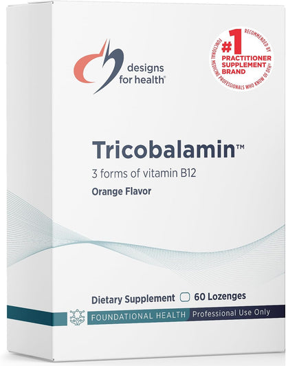 Designs for Health B12 Tricobalamin Lozenges - 3000mcg Triple B12 with Methylcobalamin, Adenosylcobalamin & Hydroxocobalamin - Natural Orange Flavour (60 Lozenges)