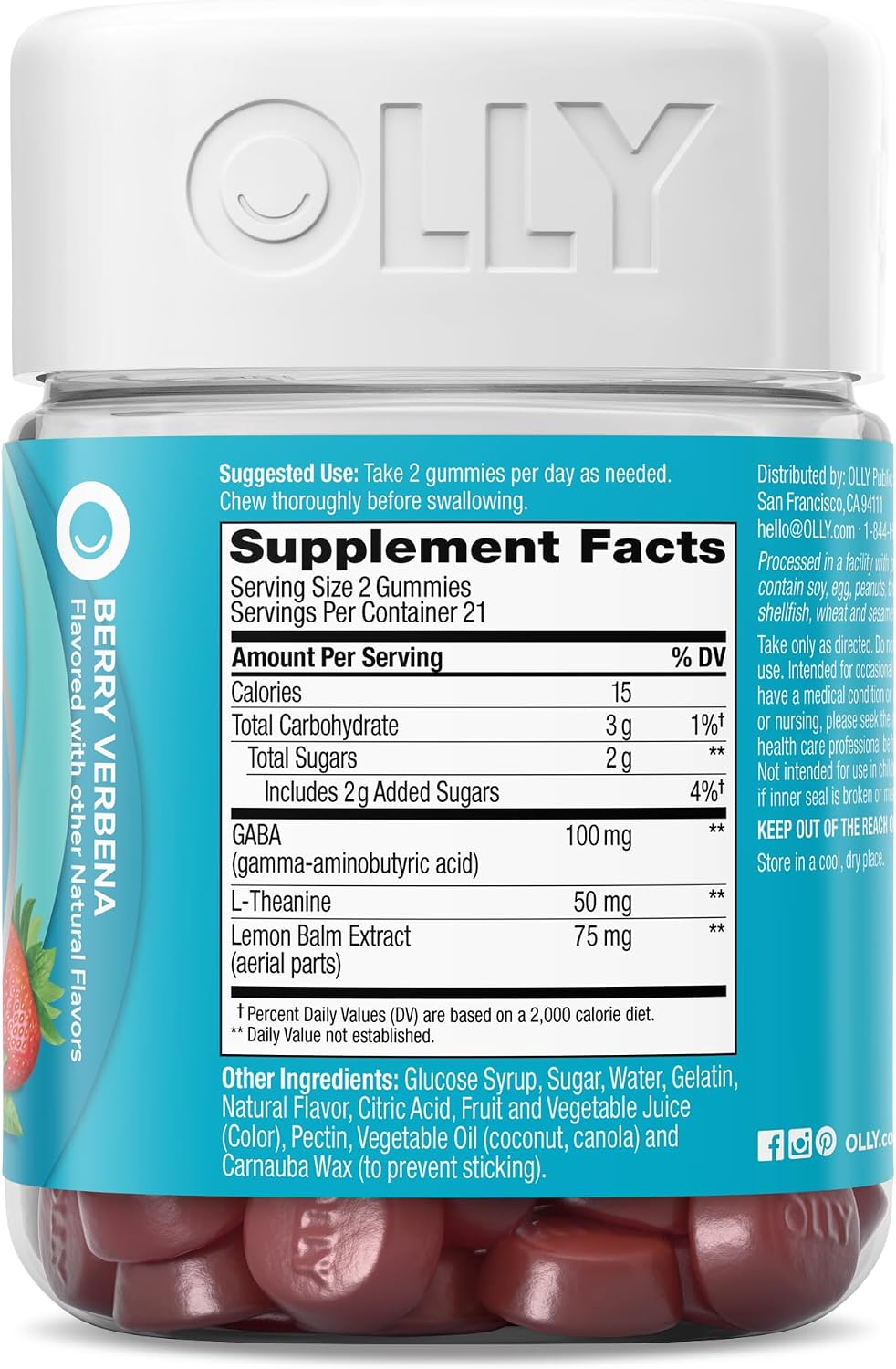 OLLY Goodbye Stress Gummies, GABA and L-Theanine Stress Support Supplement, Berry - 42 Count - görsel 6